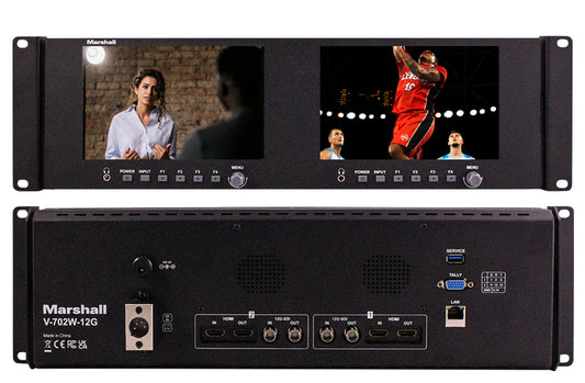 Marshall V-702W-12G  Dual 7" Rackmount Monitor with 12G-SDI and HDMI Inputs