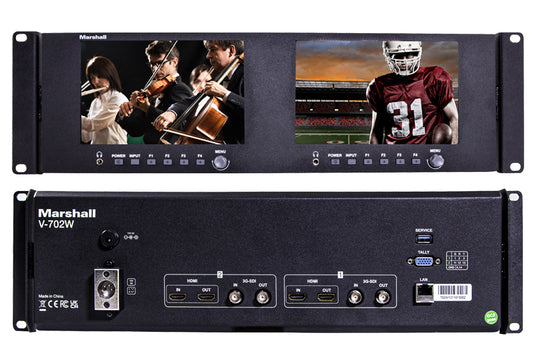 Marshall V-702W  Dual 7" Rackmount Monitor with HDMI and 3G-SDI and Inputs